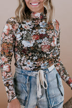 Cargar imagen en el visor de la galería, Brown Floral Long Sleeve High Neck Sheath Mesh Blouse
