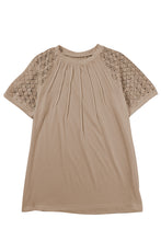 Load image into Gallery viewer, Pale Khaki Seamed Detail Contrast Lace Raglan Sleeve Tee
