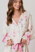 Load image into Gallery viewer, White Christmas Wine Glass Print Bow Knot Two Piece Pajama Set
