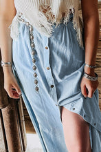 Load image into Gallery viewer, Mist Blue Fully Buttoned Long Denim Skirt
