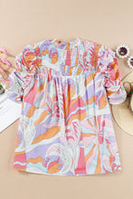 Cargar imagen en el visor de la galería, Pink Abstract Print Bubble Sleeve Smock Detail Blouse
