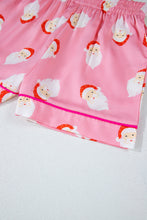 Cargar imagen en el visor de la galería, Pink Christmas Santa Claus Print Satin Shirt and Shorts Set
