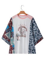 Load image into Gallery viewer, Multicolour Asymmetric Printed Patchwork Sleeve Peace Desert Graphic Top
