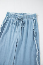 Load image into Gallery viewer, Myosotis Light Wash Raw Hem Ruffled Wide Leg Jeans
