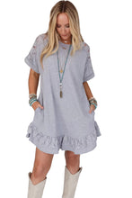 Load image into Gallery viewer, Light Grey Lace Floral Patchwork Ruffled T-shirt Dress
