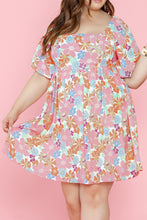 Load image into Gallery viewer, Multicolour Floral Puff Sleeve Square Neck Plus Babydoll Dress
