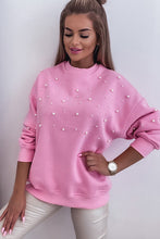 Cargar imagen en el visor de la galería, Baby Pink Pearl Detail Ribbed Crew Neck Sweatshirt
