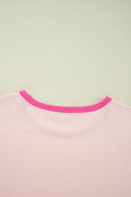 Cargar imagen en el visor de la galería, Pink Color Block Stitching Sleeve Round Neck Oversize Top
