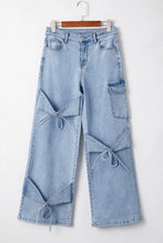 Load image into Gallery viewer, Beau Blue Bowknot Decor Boyfriend Cargo Jeans

