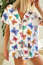 Cargar imagen en el visor de la galería, Multicolour Butterfly Pattern Short Sleeve Shirt Pajamas Set
