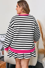 Load image into Gallery viewer, Black Stripe Color Block Edge Pullover and Shorts PLus Size Set
