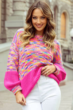 Load image into Gallery viewer, Bright Pink Rainbow Confetti Drop Shoulder Sweater
