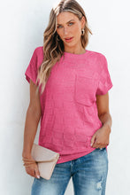 Cargar imagen en el visor de la galería, Bright Pink Lattice Textured Knit Short Sleeve Top
