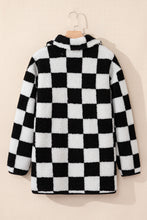 Load image into Gallery viewer, Black Checkered Side Pockets Collared Buttoned Fleece Jacket
