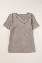 Load image into Gallery viewer, Pale Khaki Ribbed Buttoned Strappy V Neck Tee
