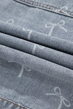 Load image into Gallery viewer, Sky Blue Bow Knot Print Light Wash Raw Hem Denim Jacket
