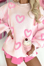 Cargar imagen en el visor de la galería, Pink Heart Shape Bubble Sleeve Baggy Sweater
