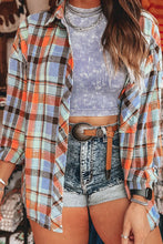 Load image into Gallery viewer, Orange Plus Size Plaid Print Buttoned Shirt
