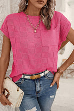 Cargar imagen en el visor de la galería, Bright Pink Lattice Textured Knit Short Sleeve Top
