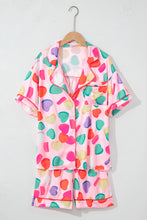 Load image into Gallery viewer, Pink Full Pattern Shirt and Shorts Satin Pajama Set
