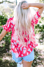 Cargar imagen en el visor de la galería, Rose Abstract Print Smocked Puff Sleeve V Neck Blouse
