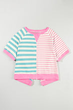 Cargar imagen en el visor de la galería, Pink Stripe Contrast Patchwork Oversized T Shirt
