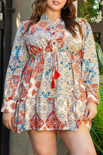 Load image into Gallery viewer, Brown Plus Size Vintage Floral Print Drawstring Waist Mini Dress
