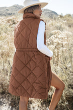 Load image into Gallery viewer, Coffee Longline Quilted Stand Collar Puffer Vest
