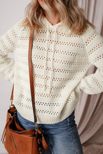 Load image into Gallery viewer, White Pointelle Knit Raglan Sleeve Hooded Sweater
