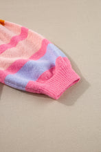 Cargar imagen en el visor de la galería, Hot Pink Colorful Stripe Bubble Short Sleeve Sweater
