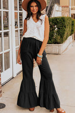 Cargar imagen en el visor de la galería, Black Textured High Waist Ruffled Bell Bottom Pants
