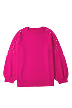 Cargar imagen en el visor de la galería, Strawberry Pink Pearled Decor Raglan Sleeve Plus Size Sweater
