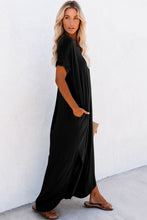 Load image into Gallery viewer, Black V Neck Hidden Pocket Splits Maxi T-shirt Dress
