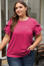 Cargar imagen en el visor de la galería, Bright Pink Ruffled Short Sleeve Plus Size Top
