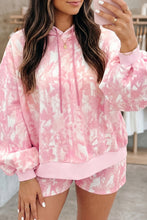Cargar imagen en el visor de la galería, Pink Abstract Print Loose Hoodie Slim Shorts 2pcs Set
