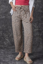 Cargar imagen en el visor de la galería, Khaki Leopard Printed Drawstring Elastic Waistband Pocketed Barrel Jeans
