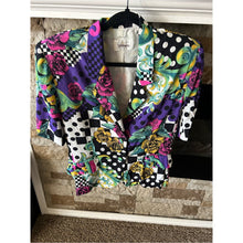 Load image into Gallery viewer, Worthington Floral Patchwork Blazer Jacket in Black &amp; Multicolor Hot Pink Polka
