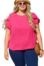 Cargar imagen en el visor de la galería, Bright Pink Ruffled Short Sleeve Plus Size Top
