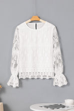 Cargar imagen en el visor de la galería, Beige Embroidered Mesh Flounce Sleeve Blouse
