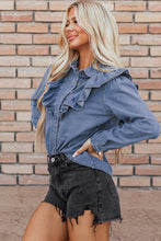 Load image into Gallery viewer, Dusk Blue Denim Ruffled Casual Top
