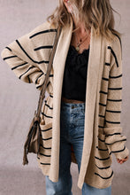 Cargar imagen en el visor de la galería, Black Stripe Shawl Neckline Open Cardigan with Pockets
