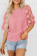 Load image into Gallery viewer, Dusty Pink Contrast Applique Mesh Half Sleeve Blouse
