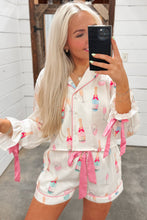 Load image into Gallery viewer, White Christmas Wine Glass Print Bow Knot Two Piece Pajama Set

