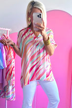 Load image into Gallery viewer, Multicolour Abstract Print High Low Short Sleeve Blouse
