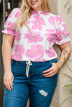 Cargar imagen en el visor de la galería, Purple Floral Ruffled Mock Neck Puff Sleeve Plus Size Blouse
