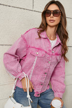 Load image into Gallery viewer, Pink Lace Patchwork Distressed Buttoned Denim Jacket
