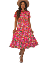 Load image into Gallery viewer, Rose Floral Short Sleeve Smocked Waist Maxi dress
