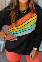 Cargar imagen en el visor de la galería, Black Rainbow Raglan Sleeve Crew Neck Plus Size Sweatshirt
