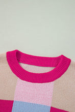 Cargar imagen en el visor de la galería, Rose Red Color Block Drop Shoulder Crewneck Loose Fit Sweater
