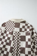 Load image into Gallery viewer, Brown Checkered Print Patchwork Corduroy Shacket
